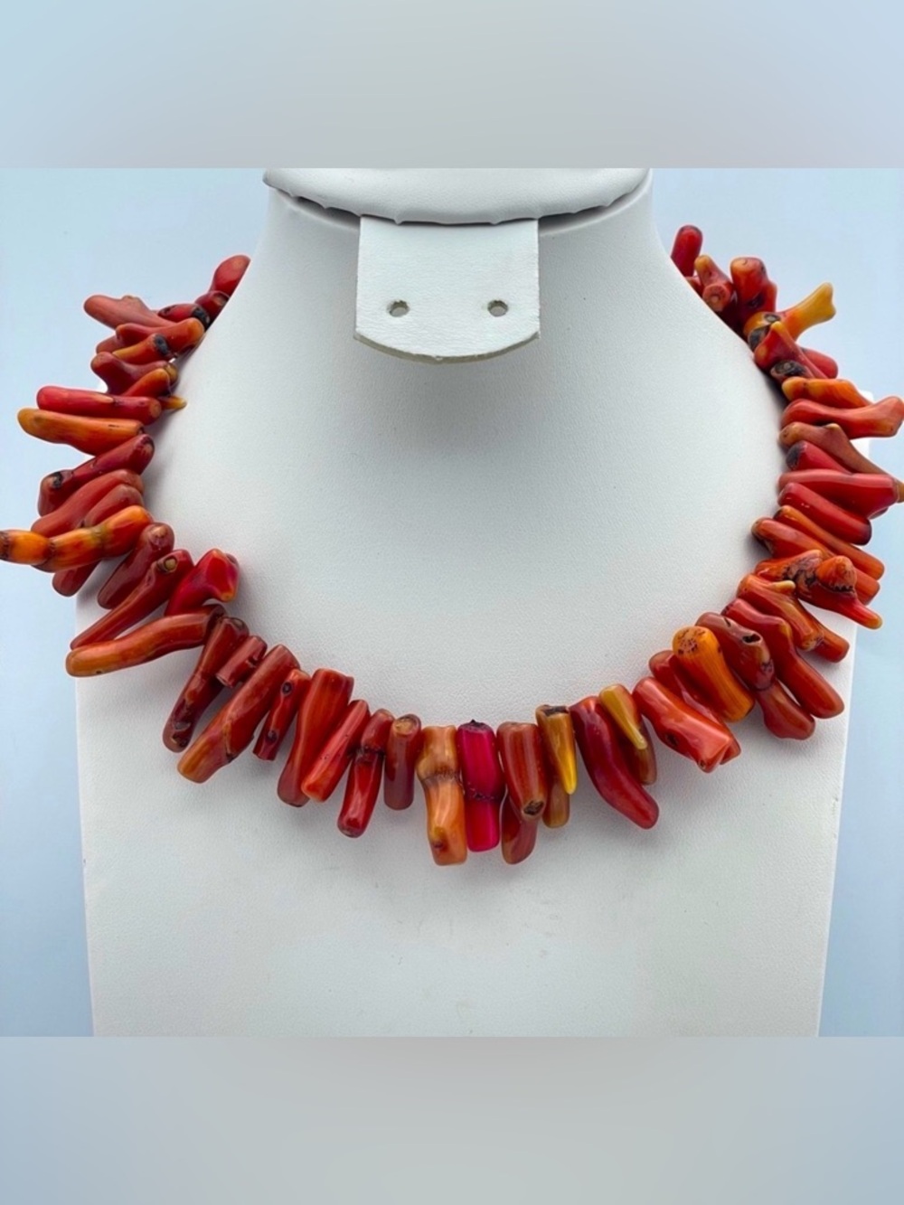 Exquisite Genuine Red Branch Coral Necklace and Sterling Silver Toggle Clasp 16”